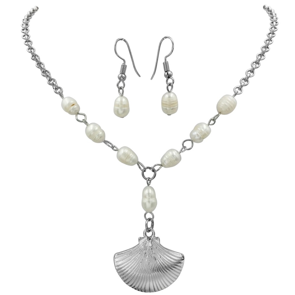 Fresh Water Pearl Clam Shell Necklace Earrings Set